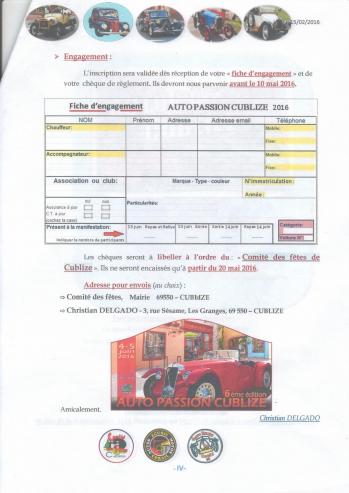 Bulletin d engagement auto passion le samedi 04 et dimanche 05 juin 2016