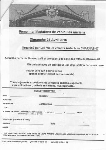 Bulletin d inscription les vieux volants ardechois dimanche 24 avril 2016