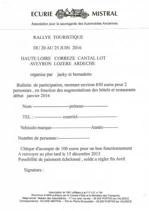 Bulletin d inscription perigord 2016