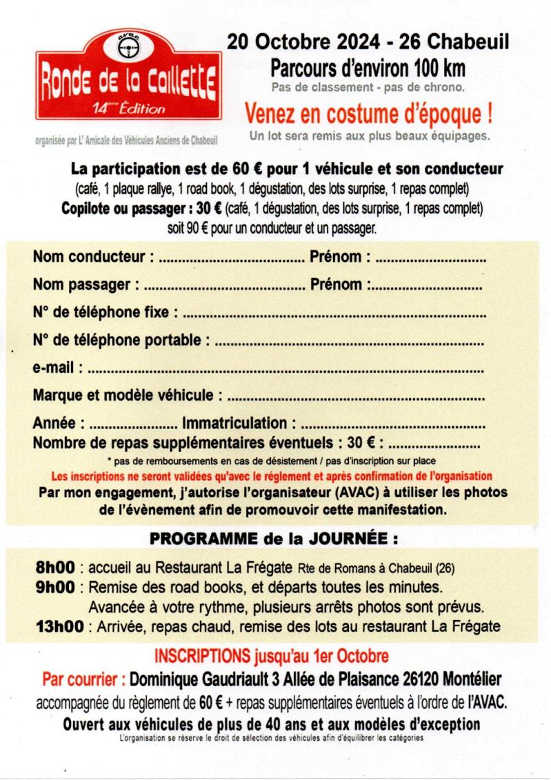 Inscription ronde de la cailette chabeuil 20 octobre